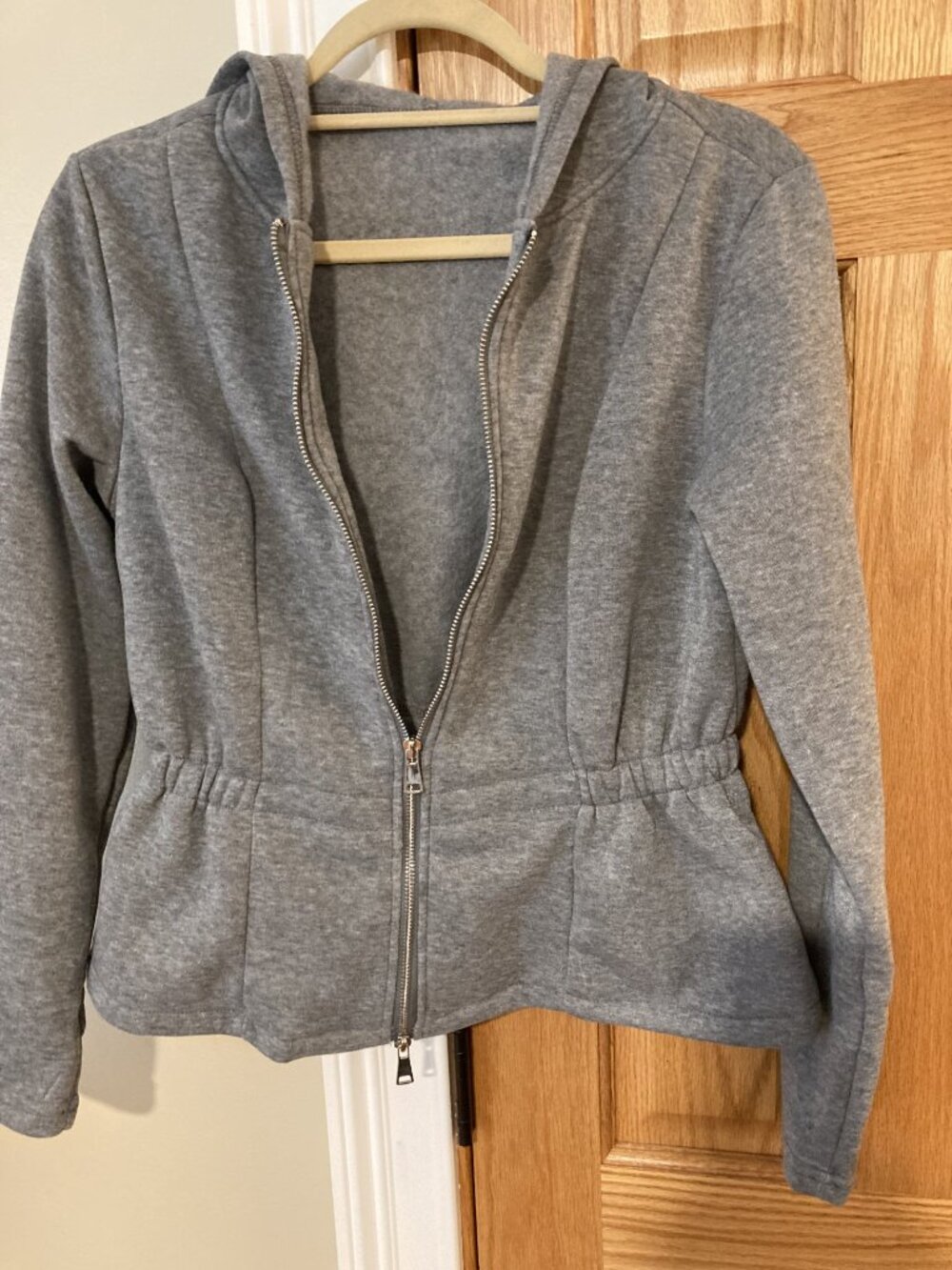 Gray Peplum Hoodie Jacket — Size Medium (Never Worn)
